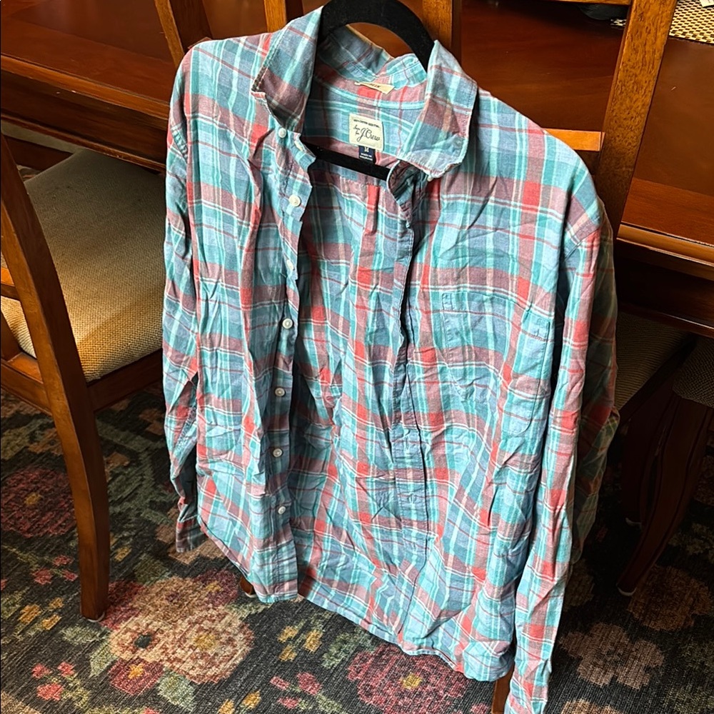 J. Crew Multicolor Plaid Button-Down Shirt 100% Cotton Slim M